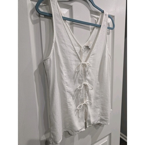 Womens Linen Tie Front Vest Tank Top Small Boho Festival Coastal Sleeveless - Picture 4 of 14